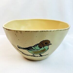 InHomeStylez Stoneware Hand Painted Serving Bowl Spring Teal Bird 7”